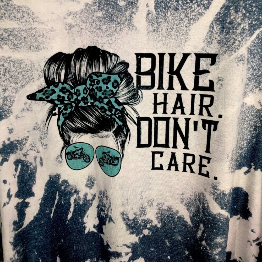 Women’s Biker Shirt Bike Hair Don’t Care Funny T Shirt Size Extra Large Tee - Picture 3 of 9